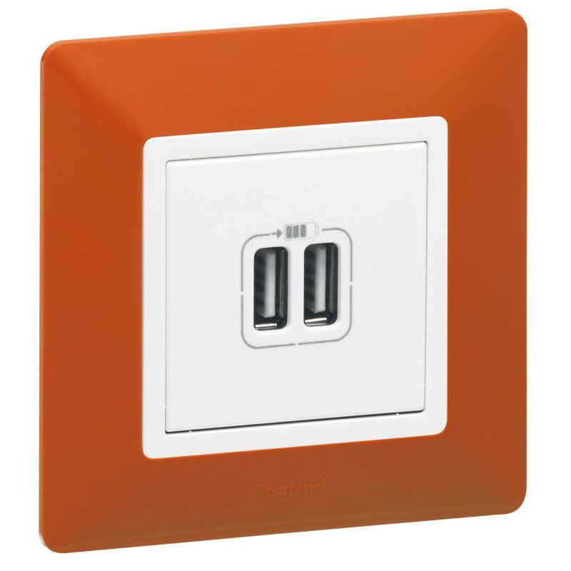 Механизм розетки USB Valena Life 2 разъема 240В/5В 2400мА с лиц. панелью бел. Leg 753412