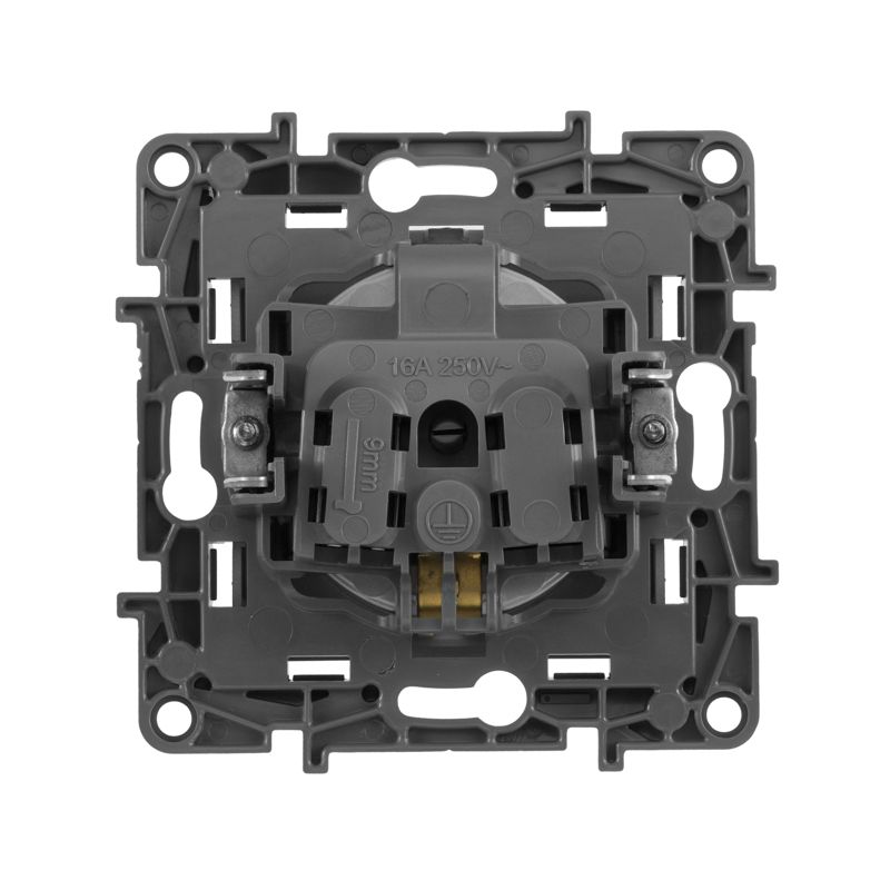 Механизм розетки 1-м СП Etika 16А IP20 250В 2P+E с заземл. немецк. стандарт винт. клеммы алюм. Leg 672421