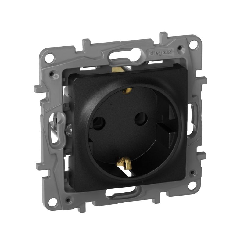 Механизм розетки 1 места скрытой проводки Etika 16А IP20 250В 2P+E с заземляющим контактом, без шторок,  винтовые зажимы, цвет антрацит