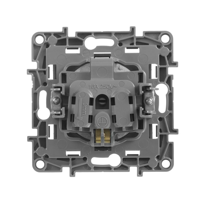 Механизм розетки 1 места скрытой проводки Etika 16А IP20 250В 2P+E с заземляющим контактом, без шторок,  винтовые зажимы, цвет антрацит
