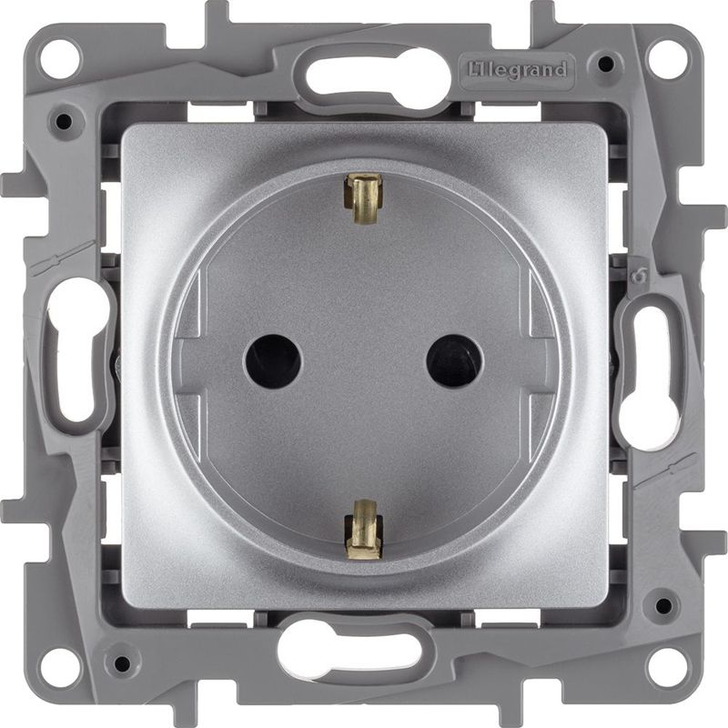 Механизм розетки 1-м СП Etika 16А IP31 250В 2P+E с заземл. защ. шторки немецк. стандарт винт. клеммы алюм. Leg 672422