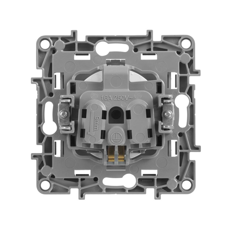 Механизм розетки 1-м СП Etika 16А IP31 250В 2P+E с заземл. защ. шторки немецк. стандарт винт. клеммы алюм. Leg 672422