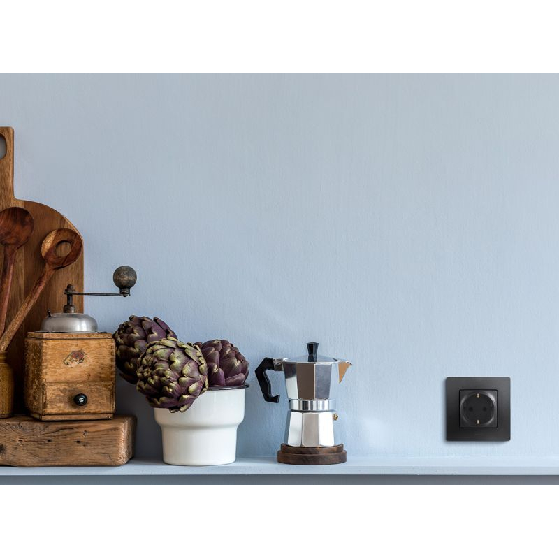 Механизм розетки 1-м СП Etika 16А IP31 250В 2P+E с заземл. защ. шторки немецк. стандарт винт. клеммы антрацит Leg 672622