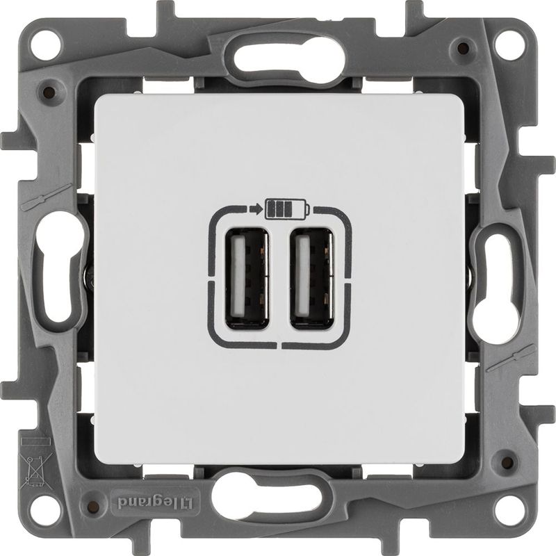 Механизм розетки USB 1-местный СП Etika 2 модуля 240В/5В 2400мА белый