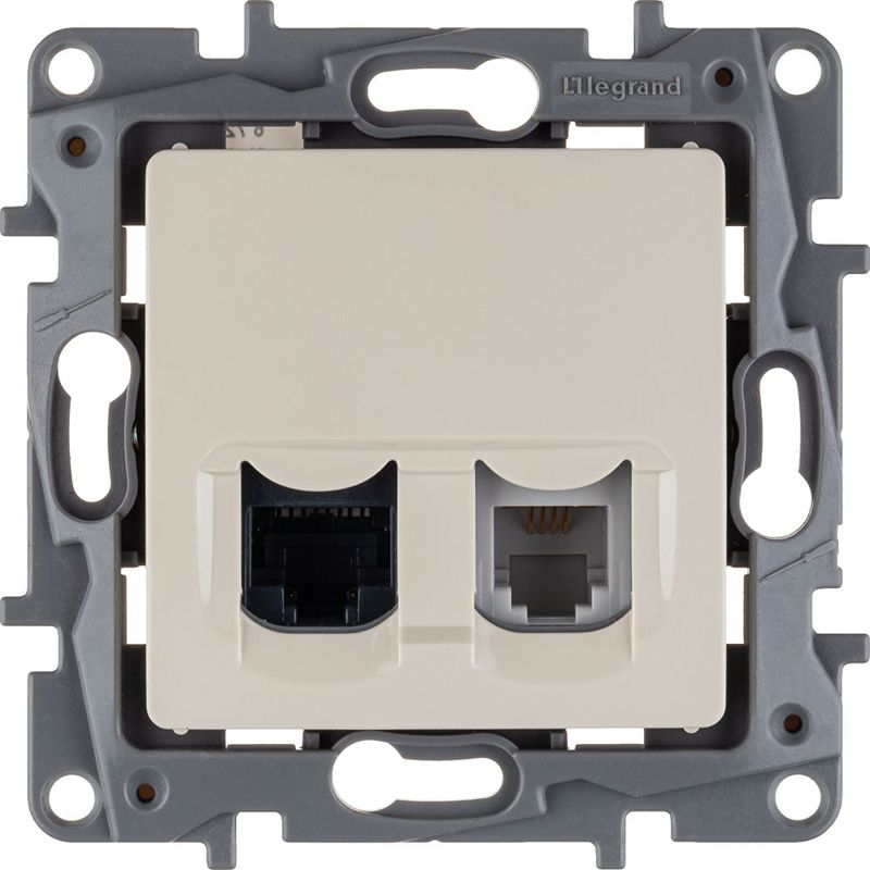 Механизм розетки комп. + телеф. 1-м СП Etika RJ11 + RJ45 CAT.5E UTP сл. кость Leg 672352
