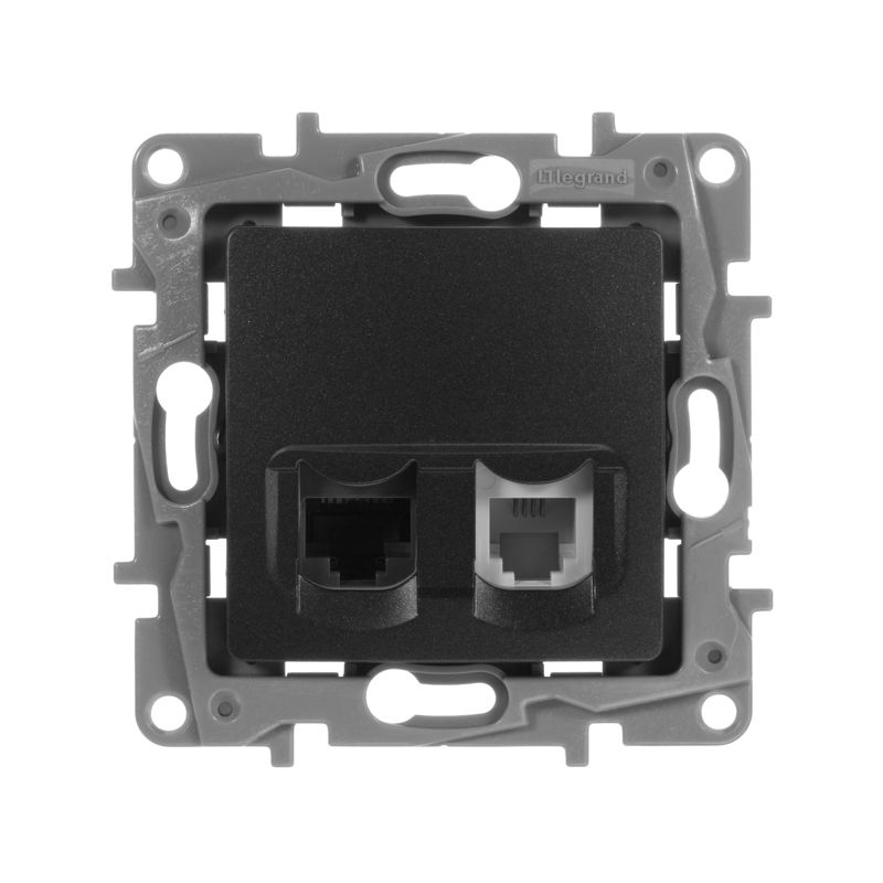 Механизм розетки комп. + телеф. 1-м СП Etika RJ11 + RJ45 CAT.5E UTP антрацит Leg 672652