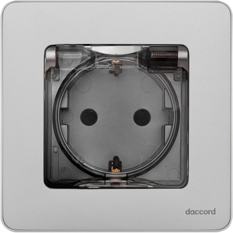 Механизм розетки 1-м СП Inspiria 16А IP44 250В 2P+E защ. шторки с крышкой немецк. стандарт алюм. Leg 673742