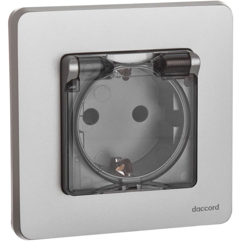 Механизм розетки 1-м СП Inspiria 16А IP44 250В 2P+E защ. шторки с крышкой немецк. стандарт алюм. Leg 673742