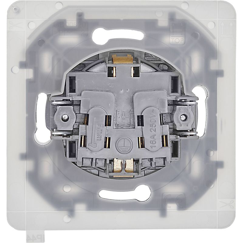 Механизм розетки 1-м СП Inspiria 16А IP44 250В 2P+E защ. шторки с крышкой немецк. стандарт алюм. Leg 673742