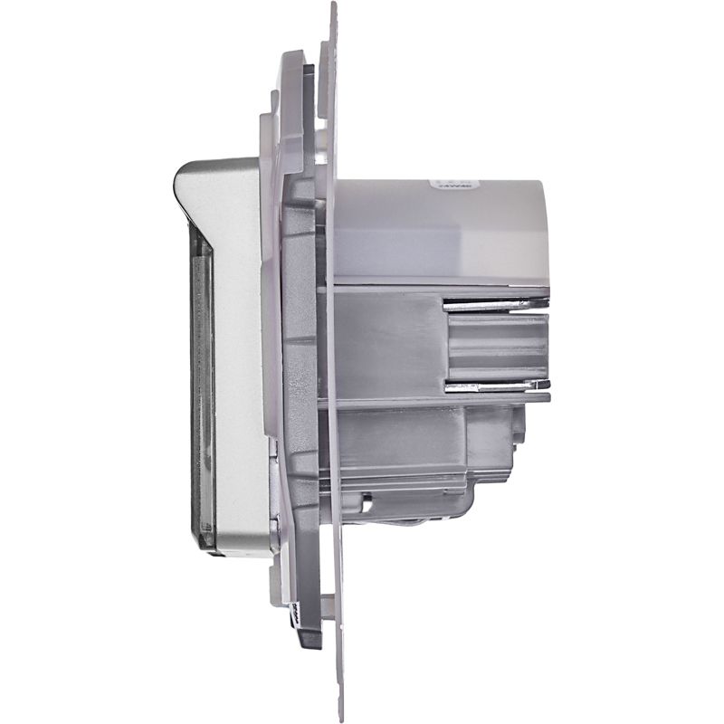 Механизм розетки 1-м СП Inspiria 16А IP44 250В 2P+E защ. шторки с крышкой немецк. стандарт алюм. Leg 673742