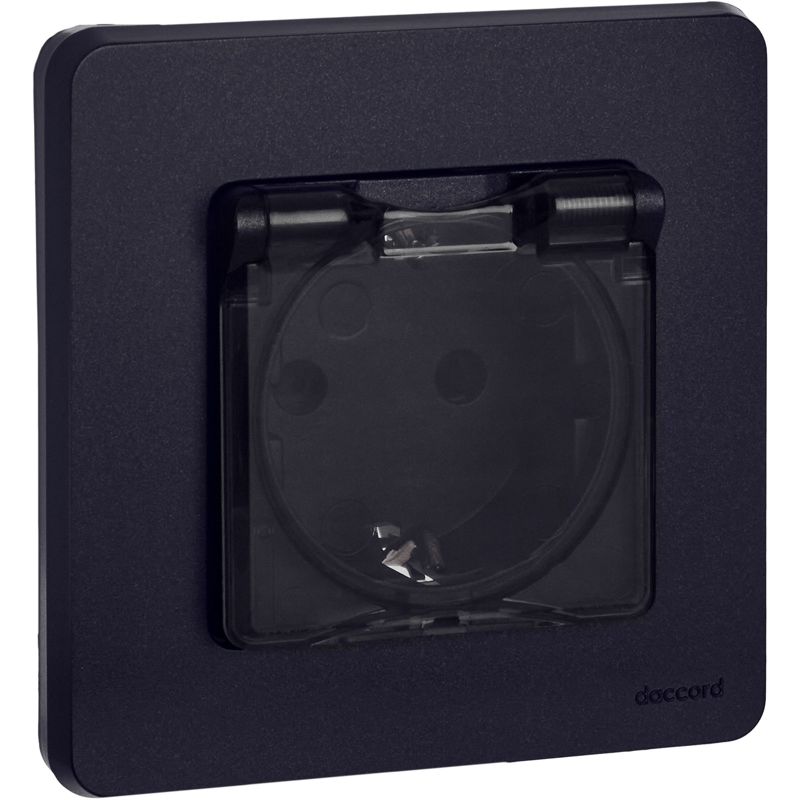 Механизм розетки 1-м СП Inspiria 16А IP44 250В 2P+E защ. шторки с крышкой немецк. стандарт антрацит Leg 673743