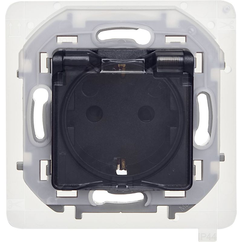 Механизм розетки 1-м СП Inspiria 16А IP44 250В 2P+E защ. шторки с крышкой немецк. стандарт антрацит Leg 673743