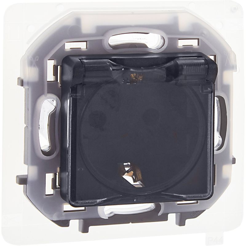 Механизм розетки 1-м СП Inspiria 16А IP44 250В 2P+E защ. шторки с крышкой немецк. стандарт антрацит Leg 673743