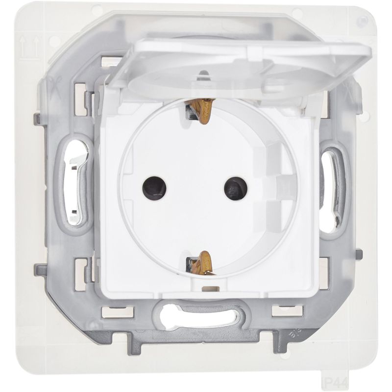 Механизм розетки 1-м СП Inspiria 16А IP44 250В 2P+E защ. шторки с крышкой немецк. стандарт бел. Leg 673740