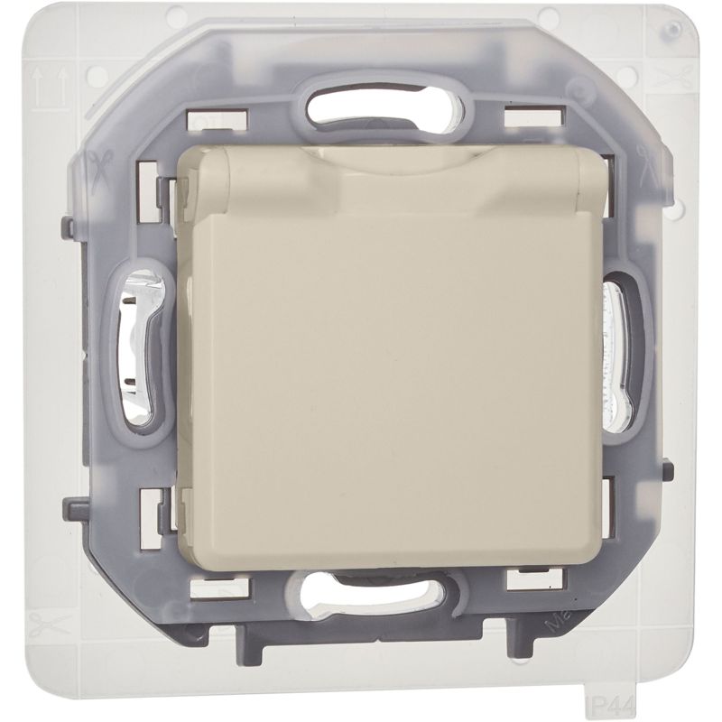 Механизм розетки 1-м СП Inspiria 16А IP44 250В 2P+E защ. шторки с крышкой немецк. стандарт сл. кость Leg 673741