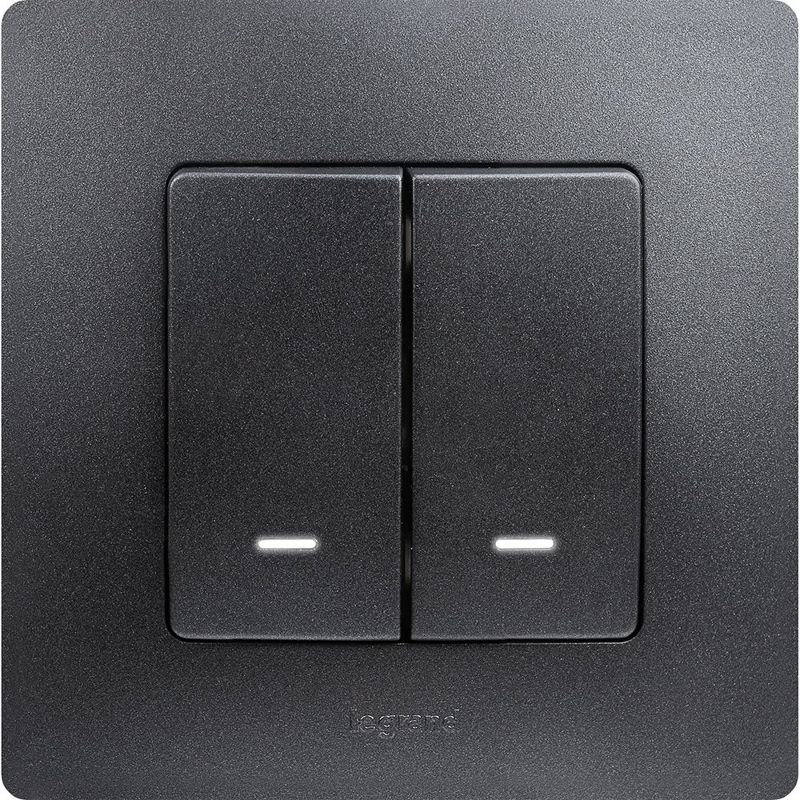 Механизм выключателя 2-кл. СП Etika 10А IP20 250В 10AX с подсветкой / индикацией авт. зажимы антрацит Leg 672604