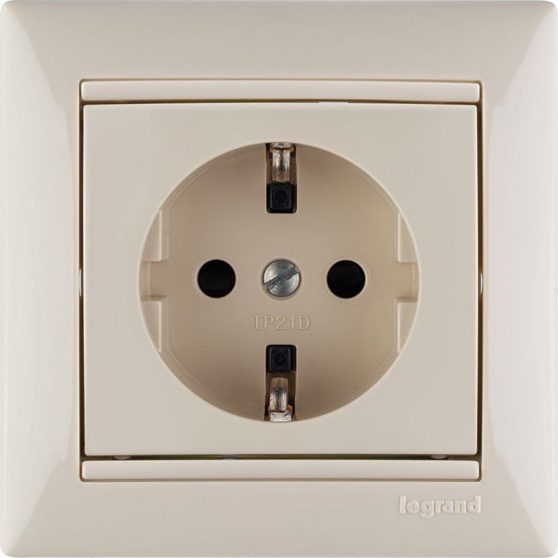 Механизм розетки 1-м СП Valena 16А IP21 230/250В 2P+E с заземл. защ. шторки на винтах сл. кость Leg 774321