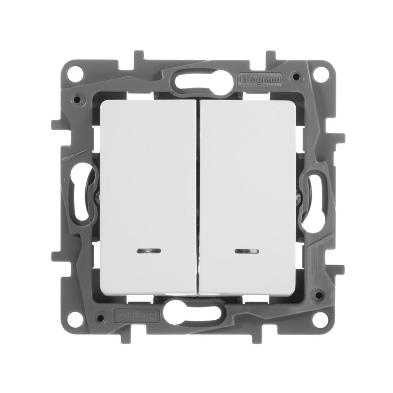 Механизм переключателя 2-кл. СП Etika Plus 10А IP20 250В 10AX с подсветкой безвинт. зажимы бел. Leg 672216