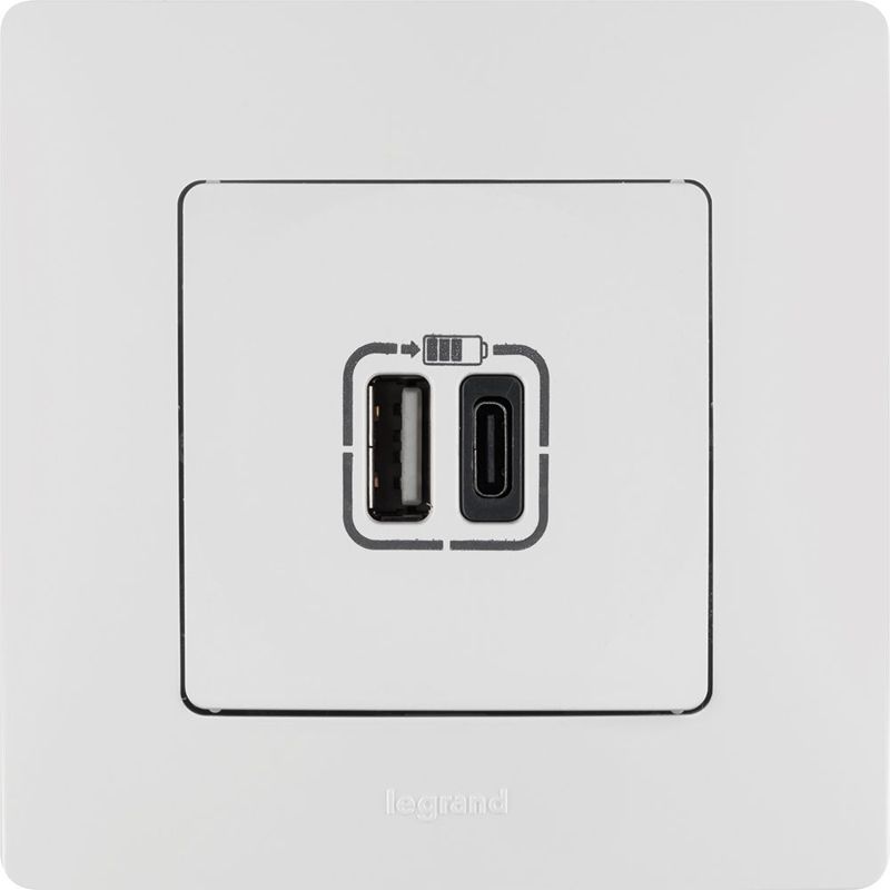 Устройство зарядное Etika с двумя USB-разъемами тип A-тип C 240В/5В 3000мА бел. Leg 672236