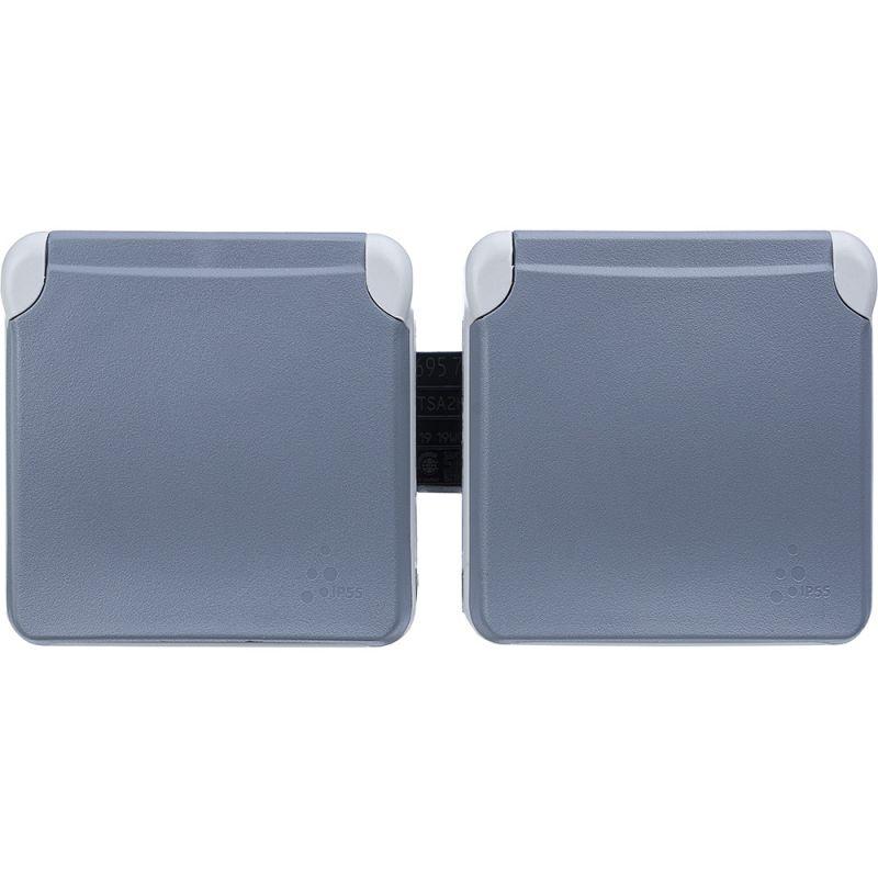 Механизм розетки 2-м СП Plexo 16А IP55 горизонт. 2х2P+E с заземл. с крышкой немецк. стандарт сер. Leg 069576