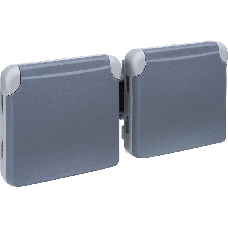 Механизм розетки 2-м СП Plexo 16А IP55 горизонт. 2х2P+E с заземл. с крышкой немецк. стандарт сер. Leg 069576