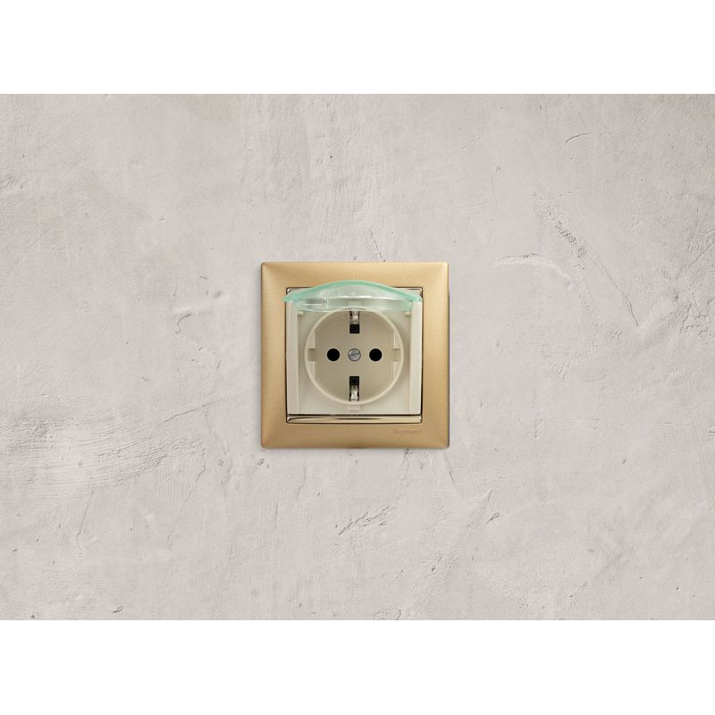 Механизм розетки 1-м СП Valena 16А IP44 2P+E защ. шторки с крышкой немецк. стандарт сл. кость Leg 774120