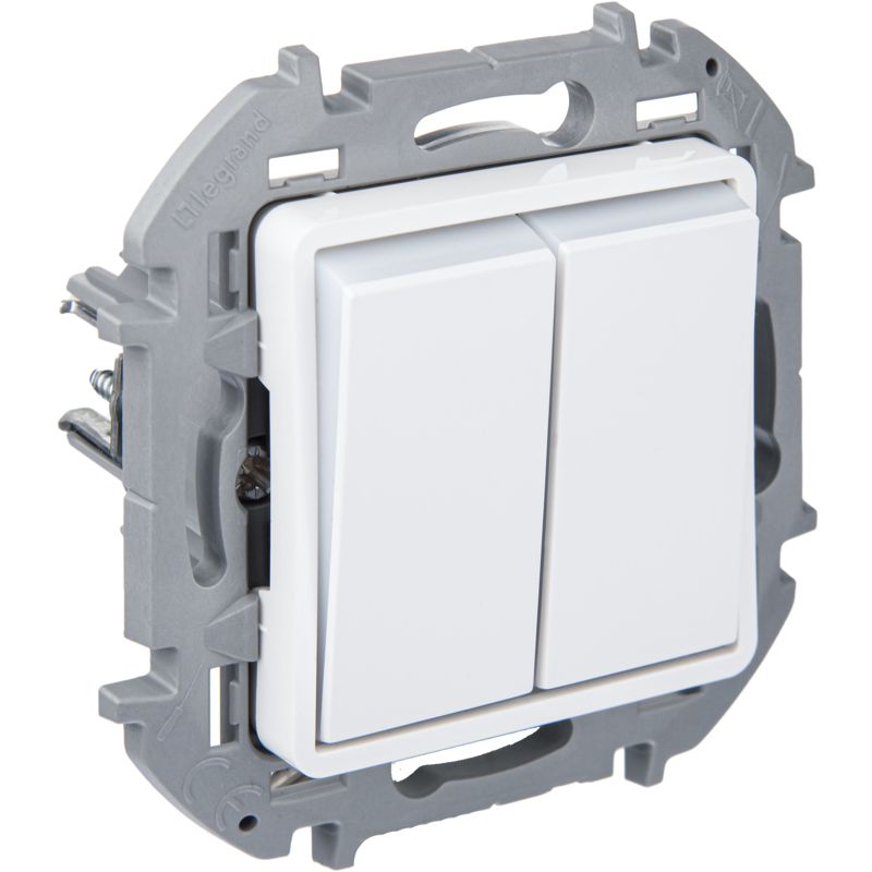 Переключатель модульный двухклавишный с подсветкой- INSPIRIA - 10 AX - 250 В~ - белый