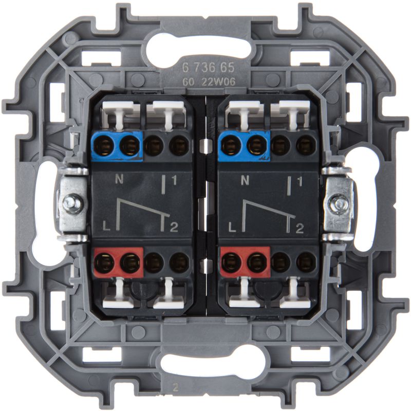 Переключатель модульный двухклавишный с подсветкой- INSPIRIA - 10 AX - 250 В~ - белый