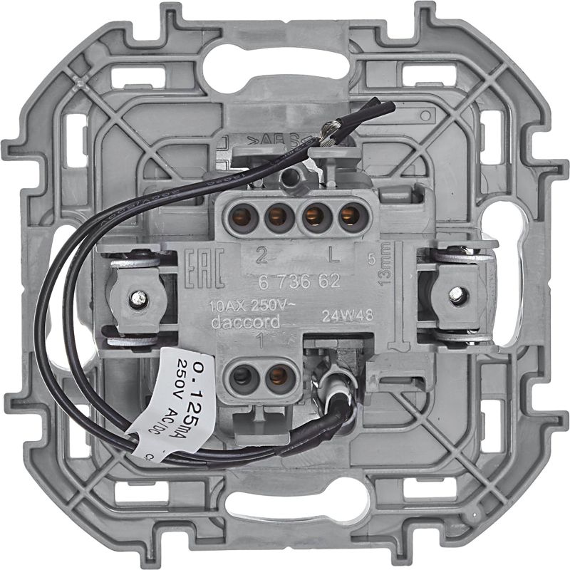 Механизм переключателя 1-кл. Inspiria 10А IP20 250В 10AX с подсветкой / индикацией алюм. Leg 673662