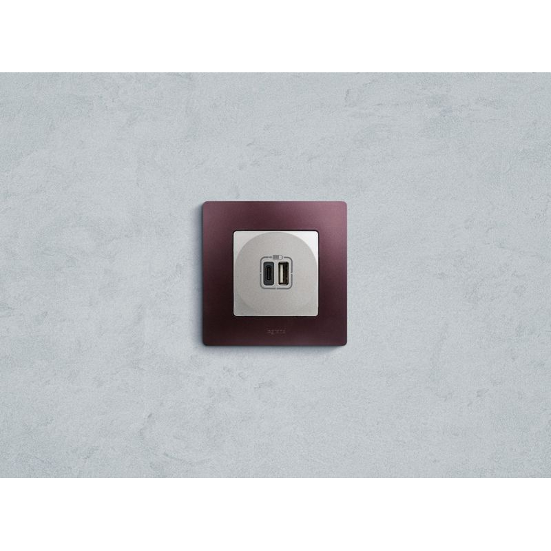 Зарядное устройство с двумя USB-разьемами тип A-тип С 240В/5В 3000мА - Etika - Цвет Алюминий (672436)