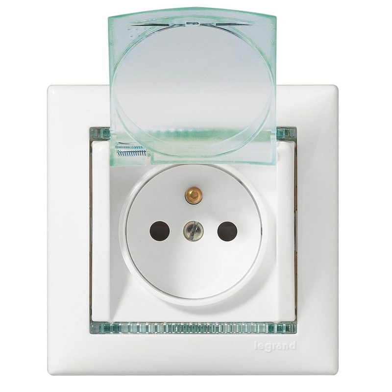 Механизм розетки 1-м СП Valena 16А IP44 2P+E с заземл. защ. шторки с крышкой немецк. стандарт бел. Leg 774220