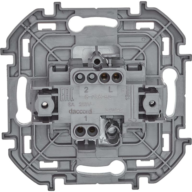 Выключатель кнопочный Inspiria 6А 250В без фиксации НО/НЗ механизм алюм. Leg 673692