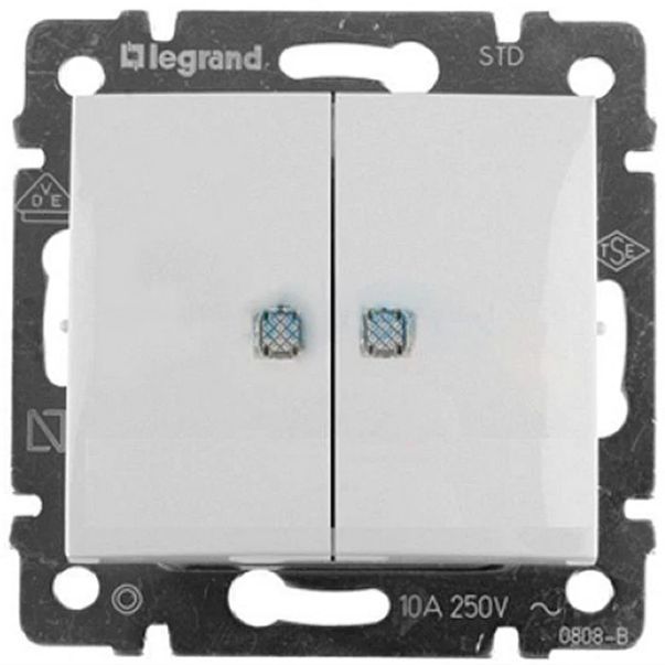 Выключатель 2-кл. СП Valena 10А IP20 с индикацией механизм бел. (DIY-упак.) Leg 694278