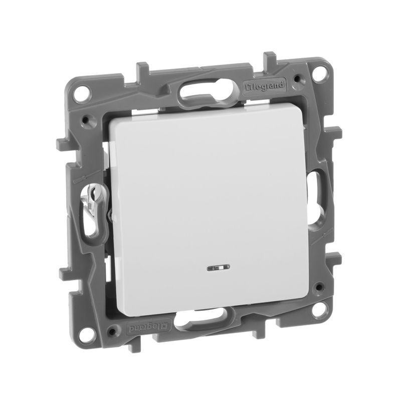 Механизм выключателя 1-кл. СП Etika 10А IP20 250В 10AX с подсветкой / индикацией безвинт. зажимы бел. Leg 672203