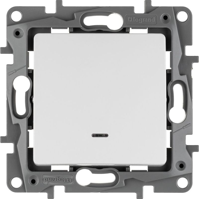 Механизм выключателя 1-кл. СП Etika 10А IP20 250В 10AX с подсветкой / индикацией безвинт. зажимы бел. Leg 672203