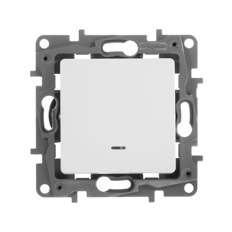 Механизм выключателя 1-кл. СП Etika 10А IP20 250В 10AX с подсветкой / индикацией безвинт. зажимы бел. Leg 672203