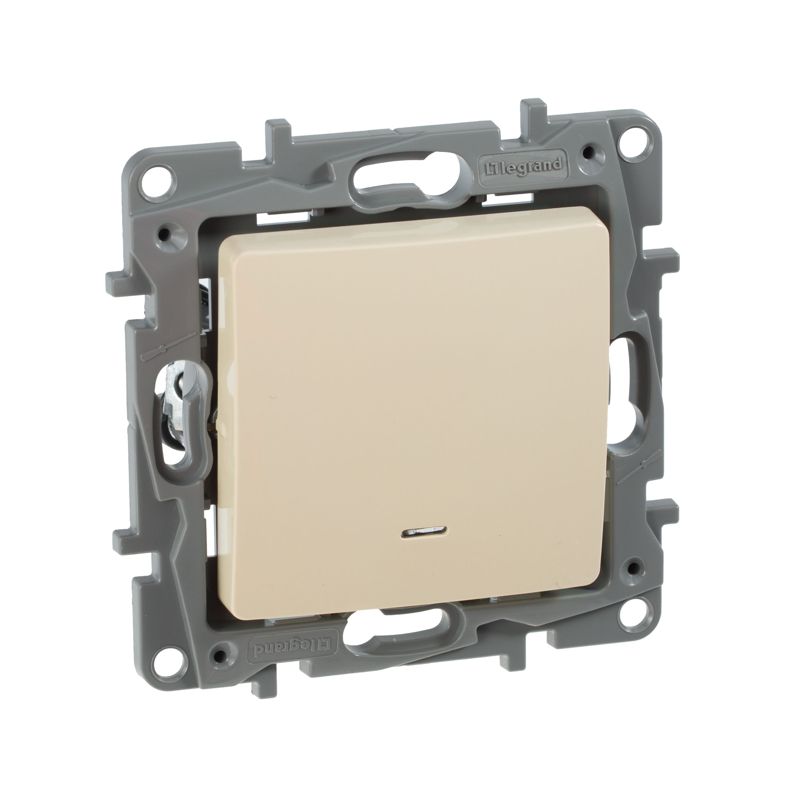 Механизм выключателя 1-кл. СП Etika 10А IP20 250В 10AX с подсветкой / индикацией безвинт. зажимы сл. кость Leg 672303