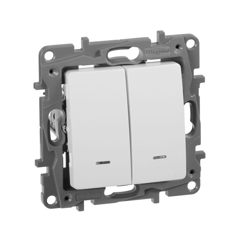 Механизм выключателя 2-кл. СП Etika 10А IP20 250В 10AX с подсветкой / индикацией безвинт. зажимы бел. Leg 672204