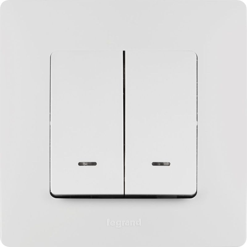 Механизм выключателя 2-кл. СП Etika 10А IP20 250В 10AX с подсветкой / индикацией безвинт. зажимы бел. Leg 672204