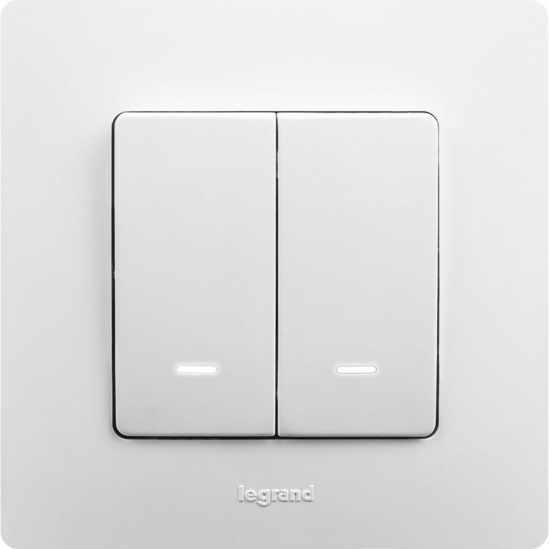 Механизм выключателя 2-кл. СП Etika 10А IP20 250В 10AX с подсветкой / индикацией безвинт. зажимы бел. Leg 672204