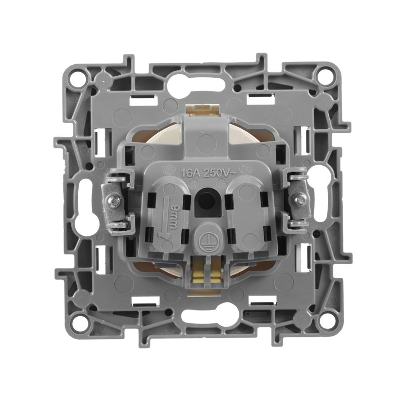 Механизм розетки 1-м СП Etika 16А IP31 250В 2P+E с заземляющим контактом защитные шторки немецкий стандарт винтовые клеммы слоновая кость Leg 672322