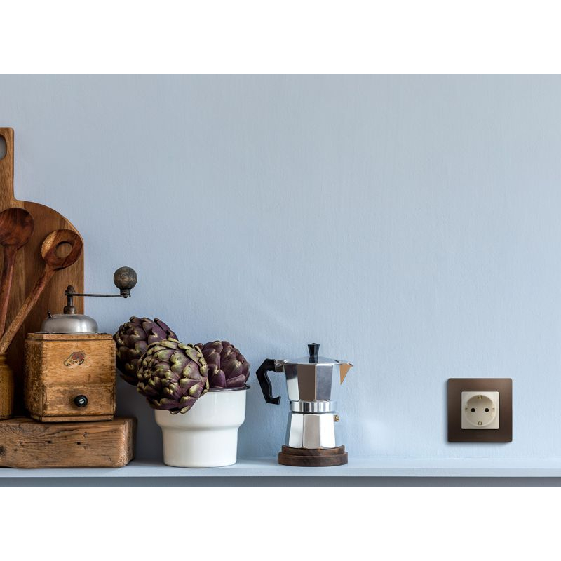 Механизм розетки 1-м СП Etika 16А IP31 250В 2P+E с заземляющим контактом защитные шторки немецкий стандарт винтовые клеммы слоновая кость Leg 672322