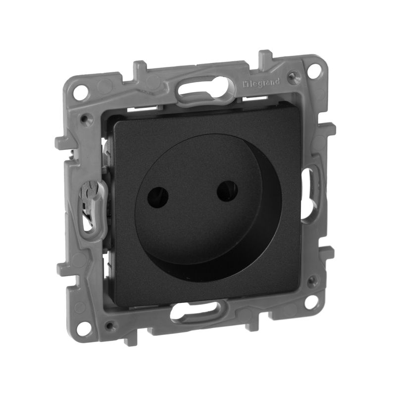 Механизм розетки 1-м СП Etika 16А IP31 250В 2P без заземл. защ. шторки немецк. стандарт винт. клеммы антрацит Leg 672634