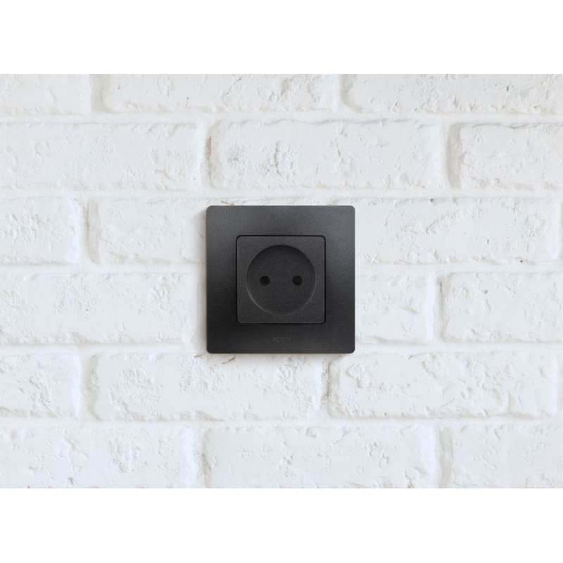 Механизм розетки 1-м СП Etika 16А IP31 250В 2P без заземл. защ. шторки немецк. стандарт винт. клеммы антрацит Leg 672634