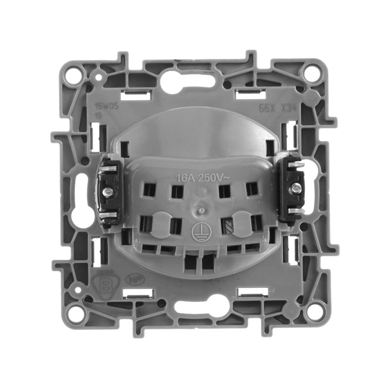 Механизм розетки 1-м СП Etika 16А IP31 250В 2P без заземл. защ. шторки немецк. стандарт винт. клеммы антрацит Leg 672634