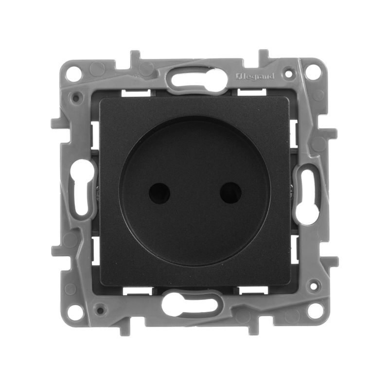 Механизм розетки 1-м СП Etika 16А IP31 250В 2P без заземл. защ. шторки немецк. стандарт винт. клеммы антрацит Leg 672634