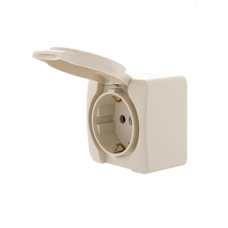 Розетка 1-м ОП с крышкой VIOLA с заземл. крем. LEZARD 751-0300-123