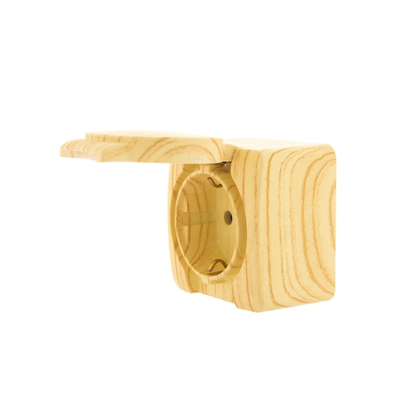 Розетка 1-м ОП с крышкой VIOLA с заземл. беленый дуб LEZARD 751-5200-123