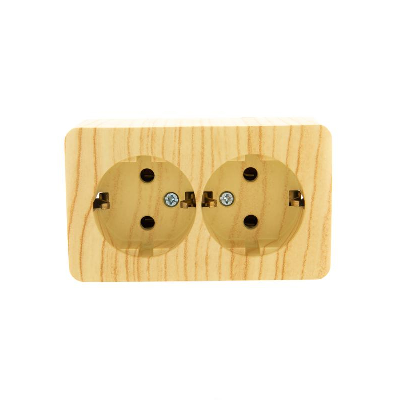 Розетка 2-м ОП VIOLA с заземл. беленый дуб LEZARD 751-5200-127