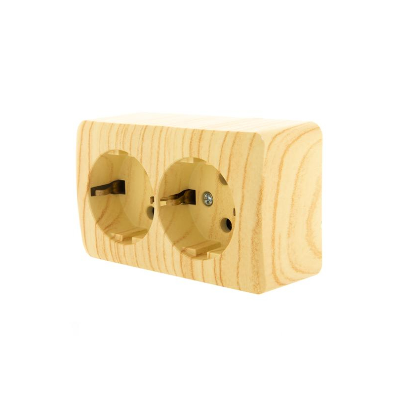 Розетка 2-м ОП VIOLA с заземл. беленый дуб LEZARD 751-5200-127